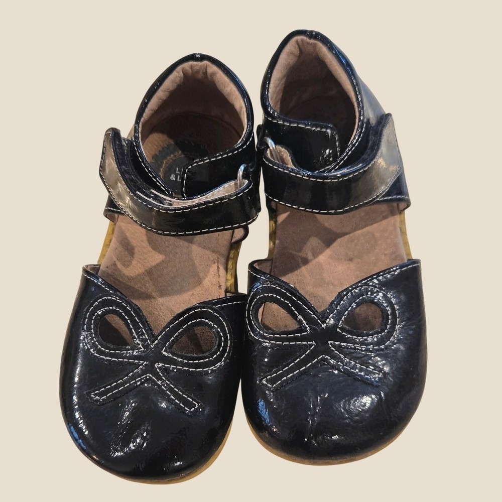 Livie & Luca Girls Black Patent Leather Bow Mary Jane Shoes Size 10